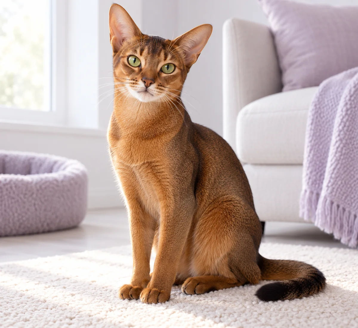 An imagined portrait of an Abyssinian cat with a warm, ticked coat
