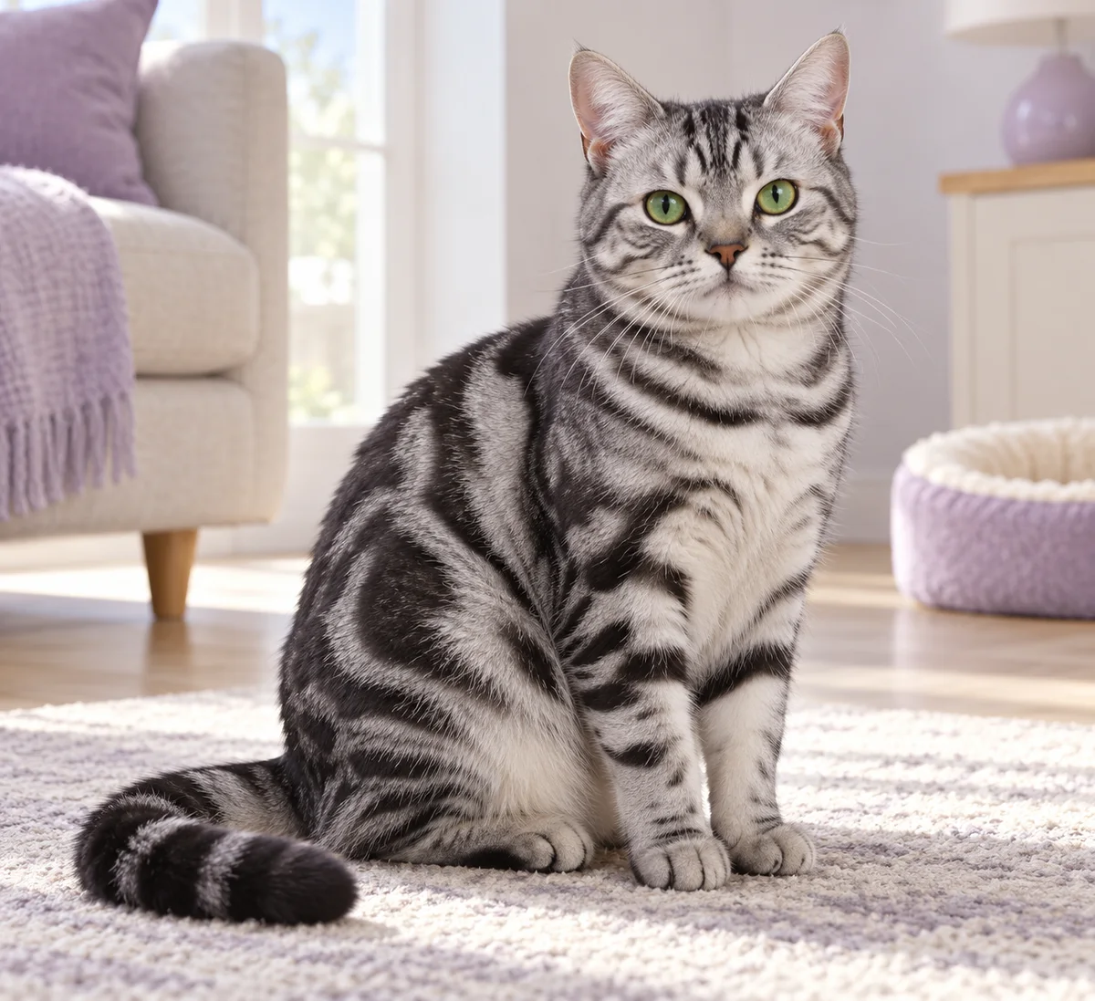 An imagined illustration of a silver tabby American Shorthair cat