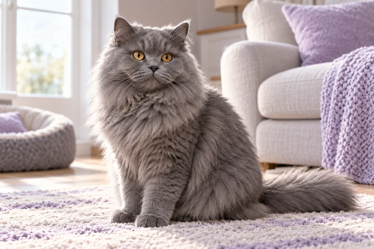 An imagined illustration of a blue-grey British Longhair cat