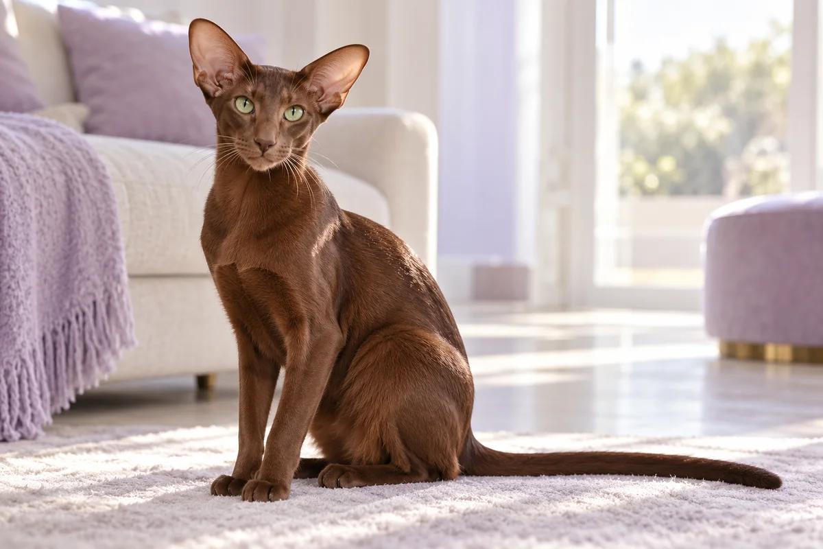An imagined illustration of a brown Oriental Shorthair cat