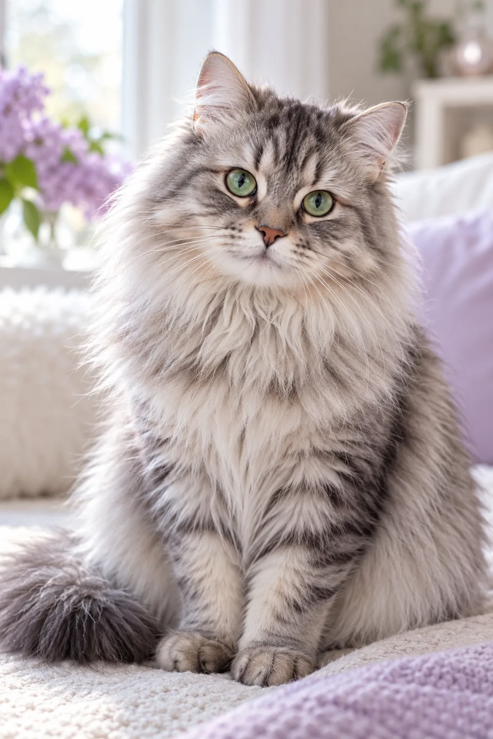 Imagined portrait of a long-haired silver tabby Siberian cat